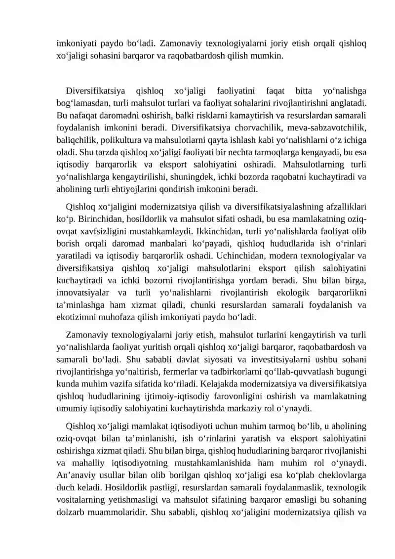 Qishloq xo'jaligini modernizatsiya qilish va diversifikatsiyalash 4