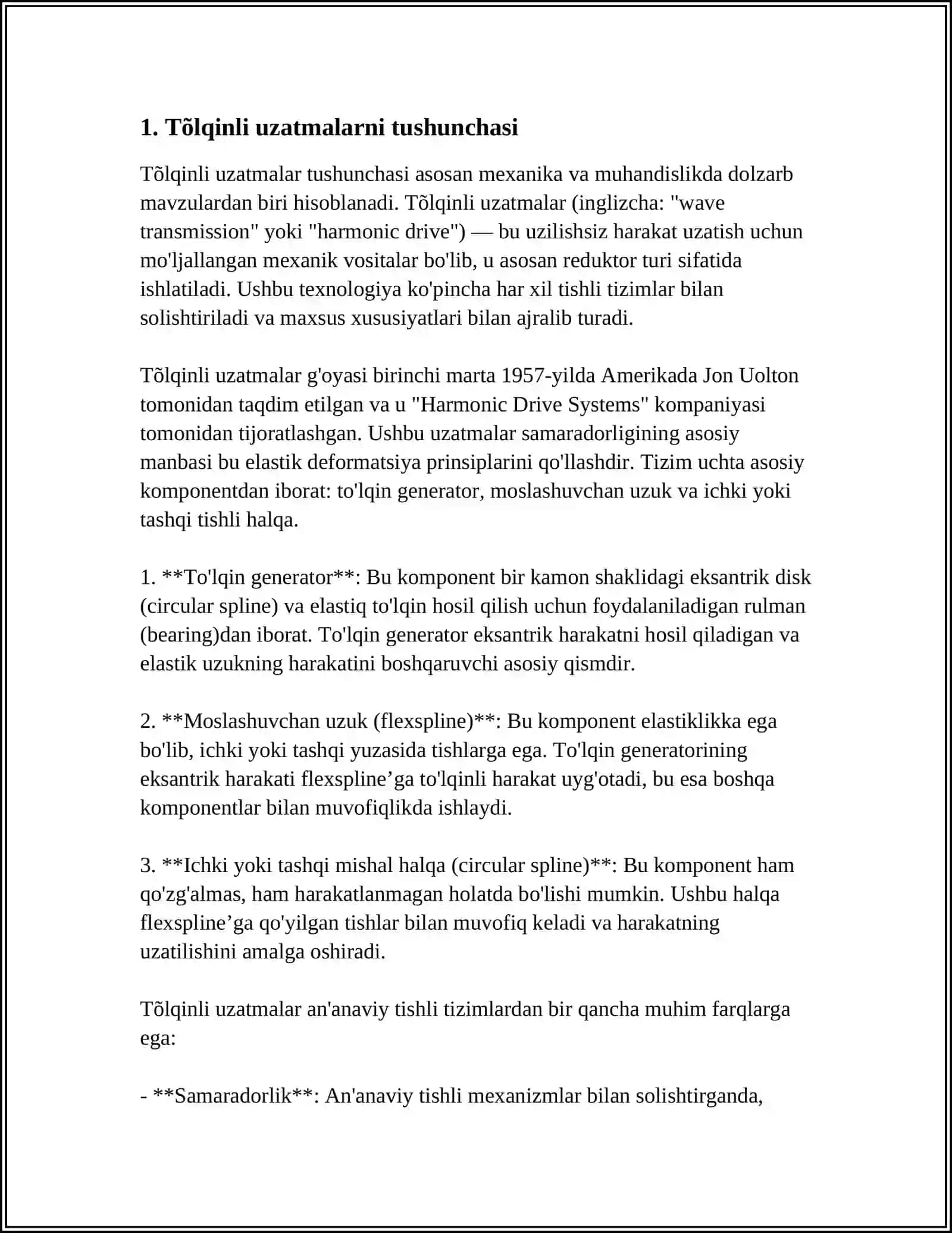 TÕLQINSIMON UZATMALAR, HAMDA REDUKTORLAR HAQIDA UMUMIY MALUMOTLAR 4
