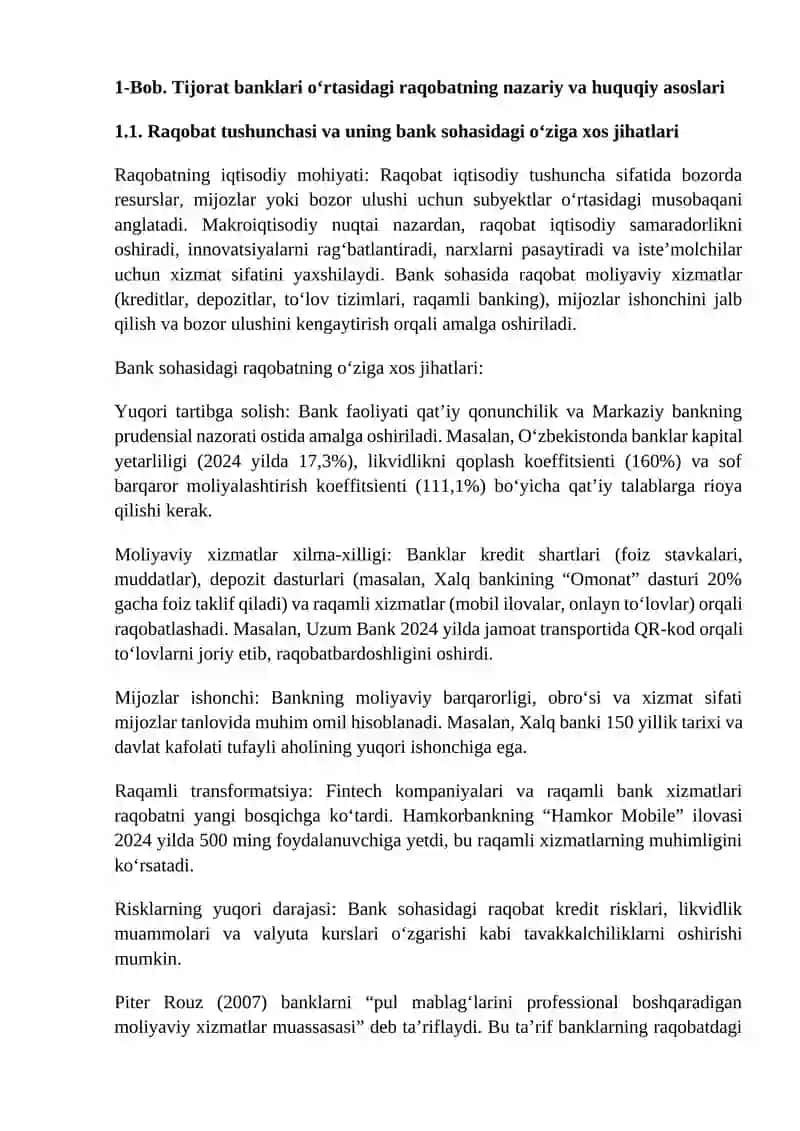 Yurtimizda tijorat banklari o’rtasida raqobat va uning hozirgi holati tahlili 4