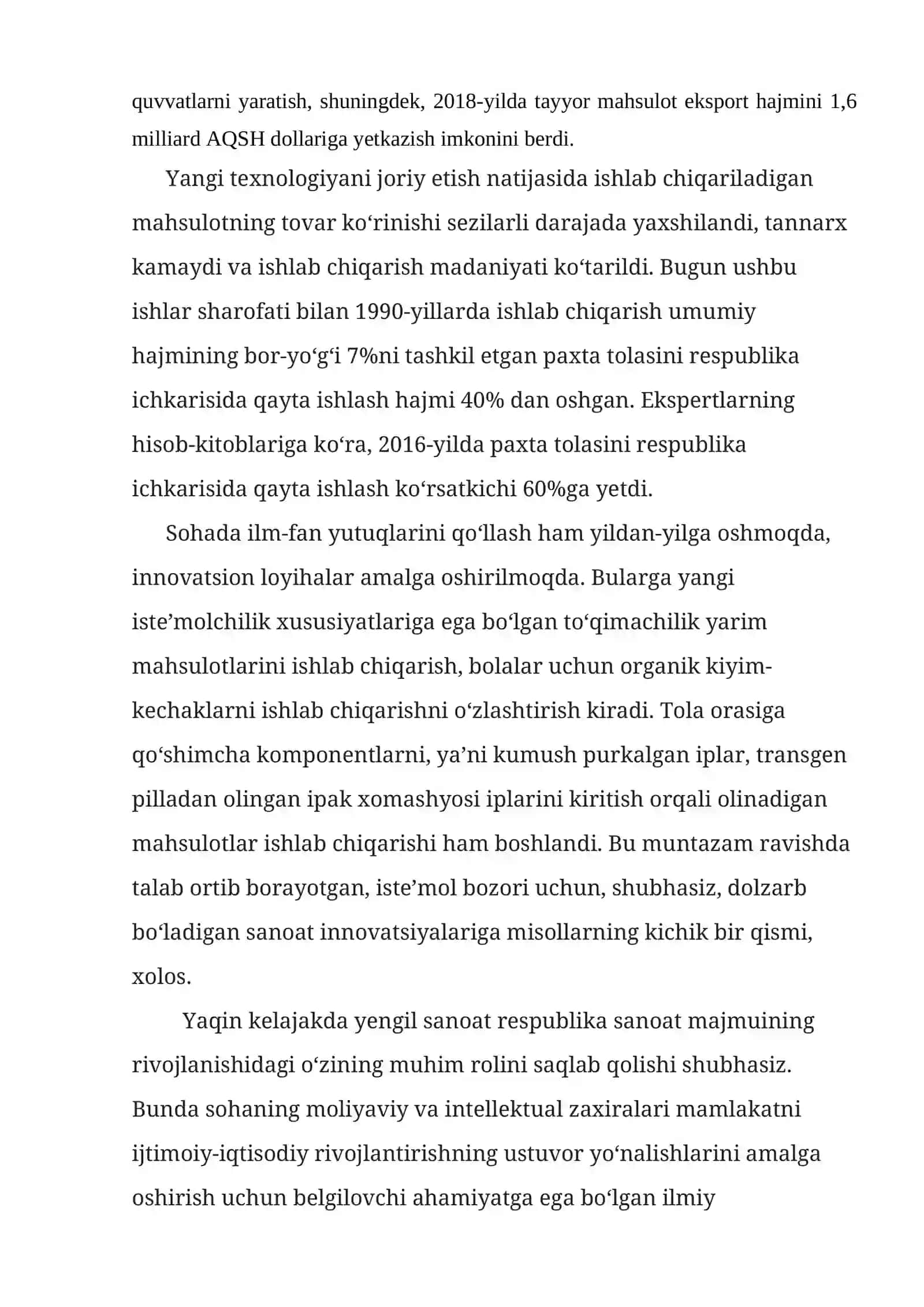 Yotoq buyumlari assortimentdagi to‘qima ishlab chiqarish sexini loyihalash 4
