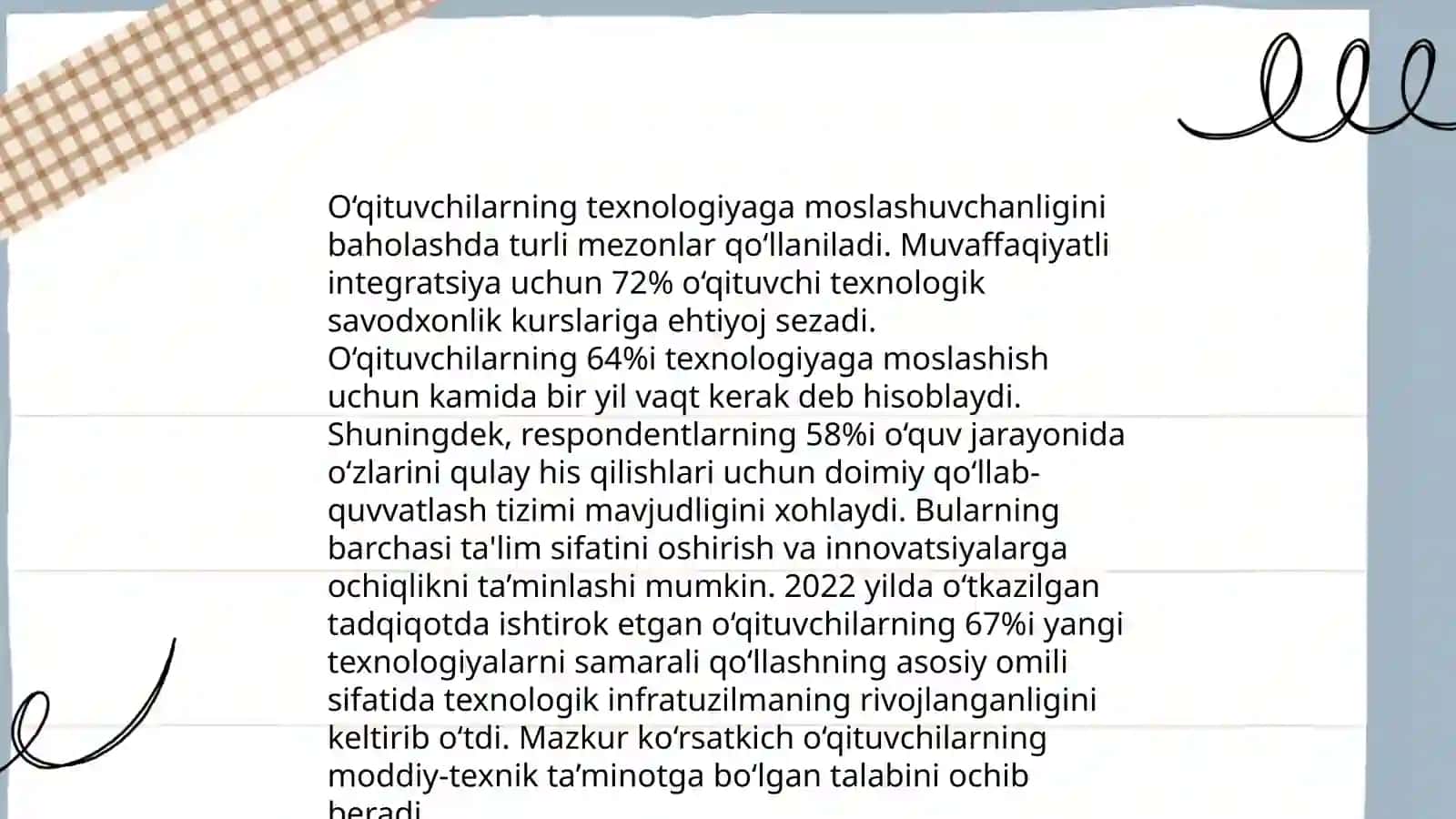 Texnologik ta’lim o‘qituvchilarining kompetentligini rivojlantganligini baholash mazmuni. Texnologik ta’lim o‘qituvchilarining kompetentligini baholash shakllari, metodlari va darajalari 4