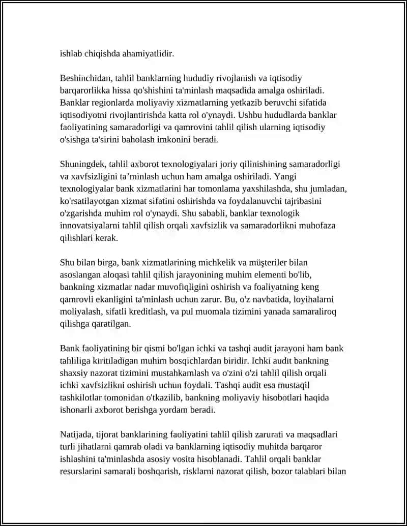 TIJIORAT BANKLARI FAOLIYATINI TAHLILI GILISH ZARURIYATI, PREDMETI VA METODLARI 4