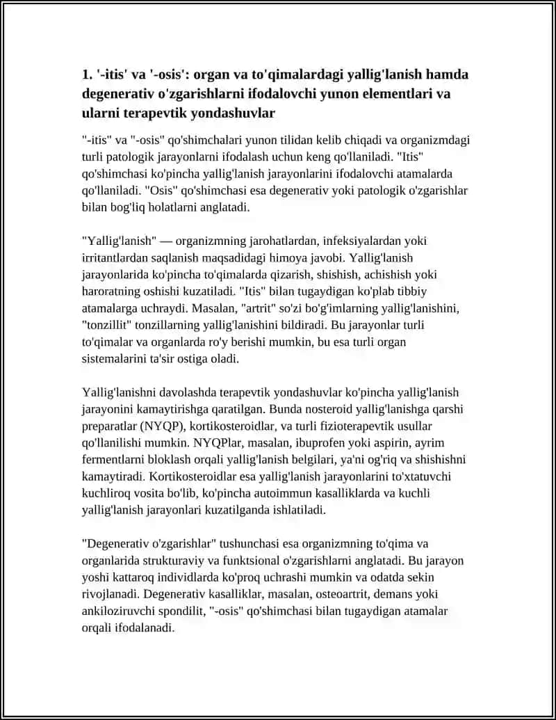 YUNON TILLARI DUBLETLARI.ORGANLARDAGI VA TÒQIMALARDAGI PATALOGIK ÒZGARISHLARNI TERAPETIK VA XIRURGIK USULLARNI IFADALOVCHI YUNON ATAMA ELEMENTLARI 4
