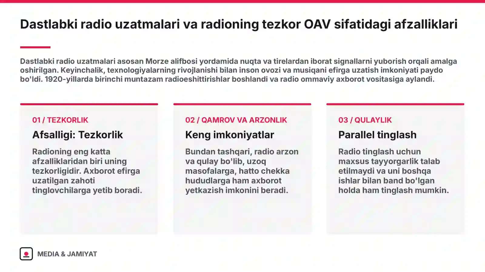Radio va televideniya – tezkor ommaviy axborot vositasi sifatida Ommaviy axborot vositalari (OAV) 4