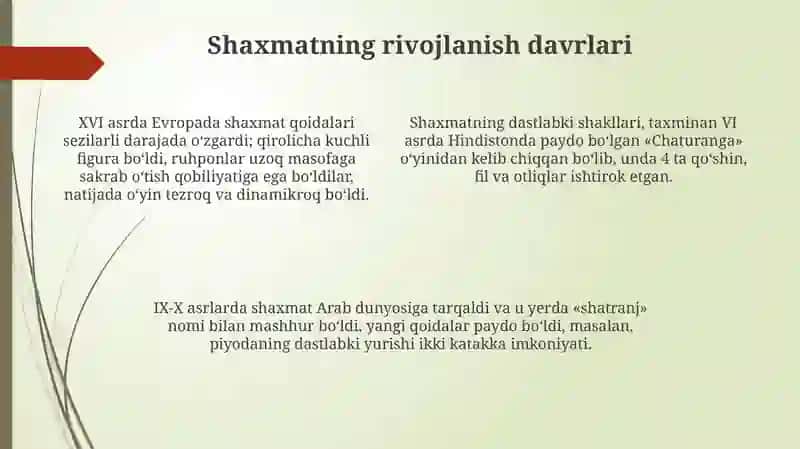 Shaxmat o'yining kelib chiqishi tarixi va rivojlanish bosqichlari 4