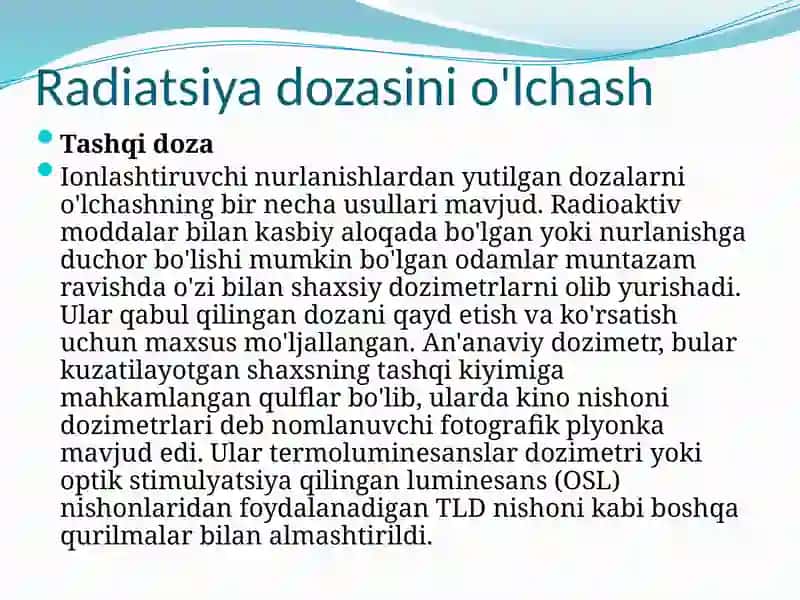 Nurlanishdozasi-ichki hamda tashqi yutilgan yoki nafas olayotganda radioaktiv moddalar 4