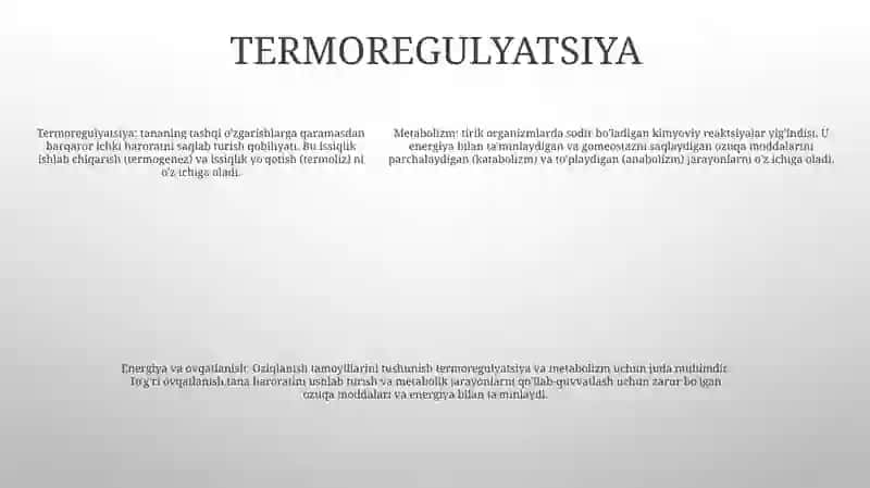 Metabolizm Va Energiyani OʻRganish.Termoregulatsiya.ToʻGʻRi Ovqatlanish Asoslari 4