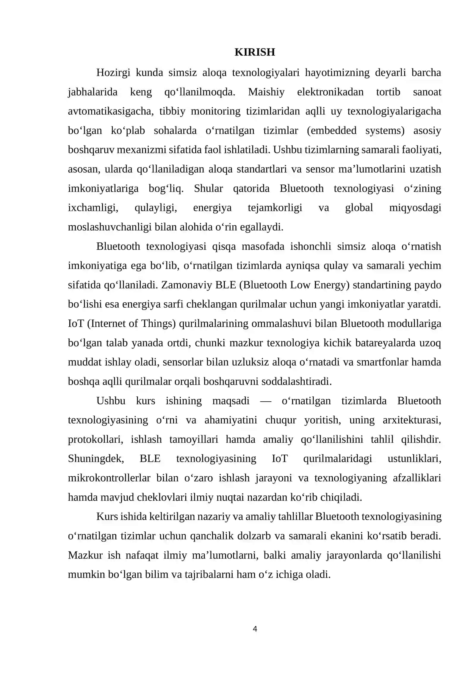 O‘rnatilgan tizimlarda Bluetooth texnologiyasi 4