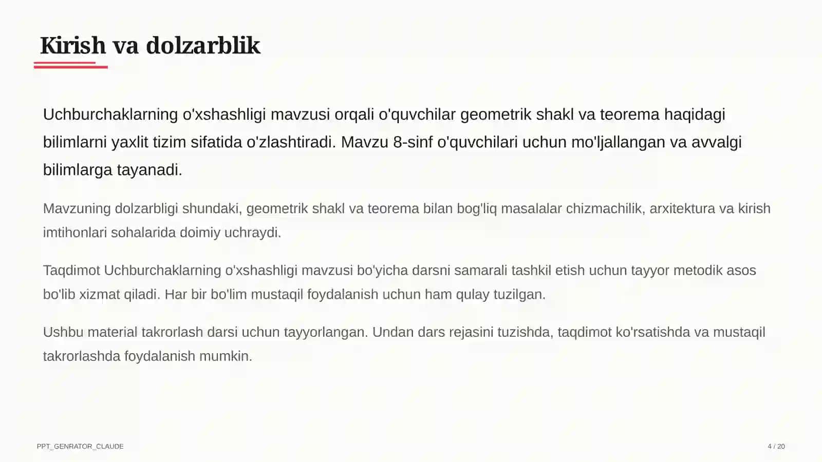 Uchburchaklarning o'xshashligi (8-sinf) 4