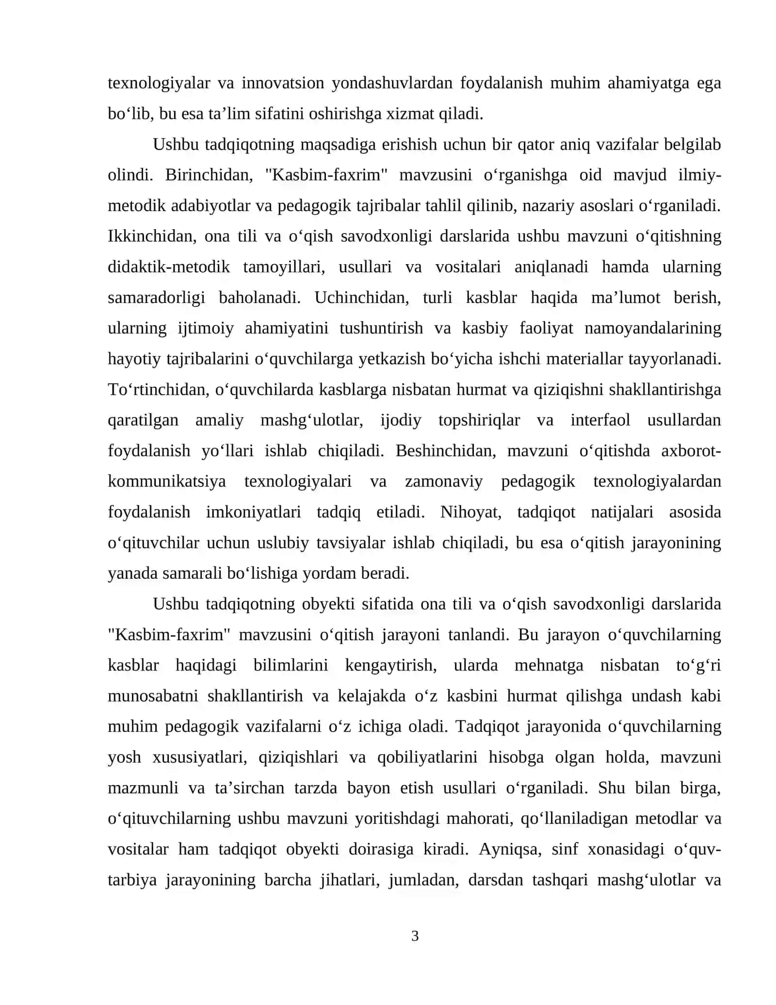 ONA TILI VA ÓQISH SAVODXONLIGI DARSLARIDA "KASBIM- FAXRIM" MAVZUSINI ÓRGANISH 4