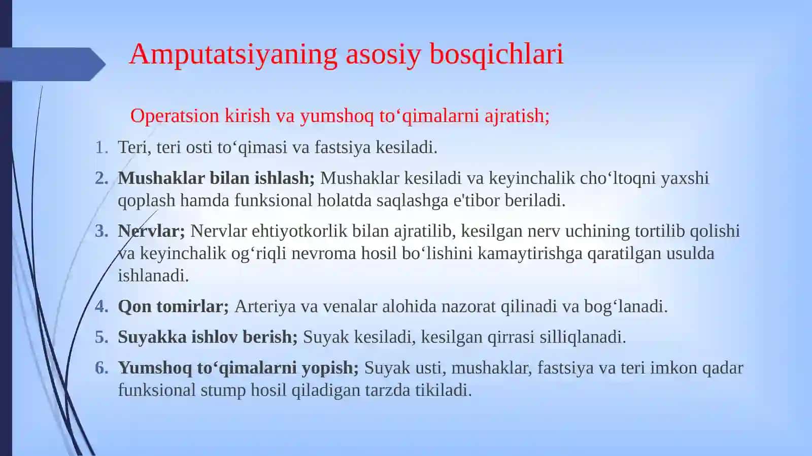 Qo'l va oyoq amputatsiyalari va ekzartikulatsiyalari. Qo'l va oyoq suyaklaridagi operatsiyalar. 4