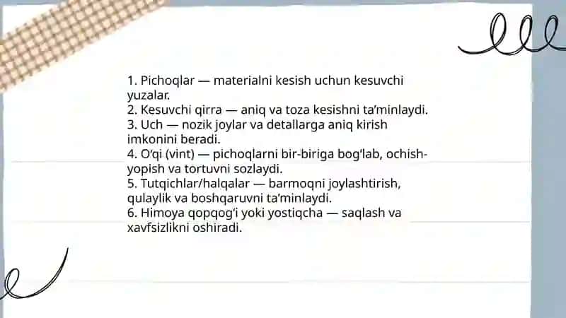 Texnalogiya darslarida qaychidan foydalanish qoidalari 4