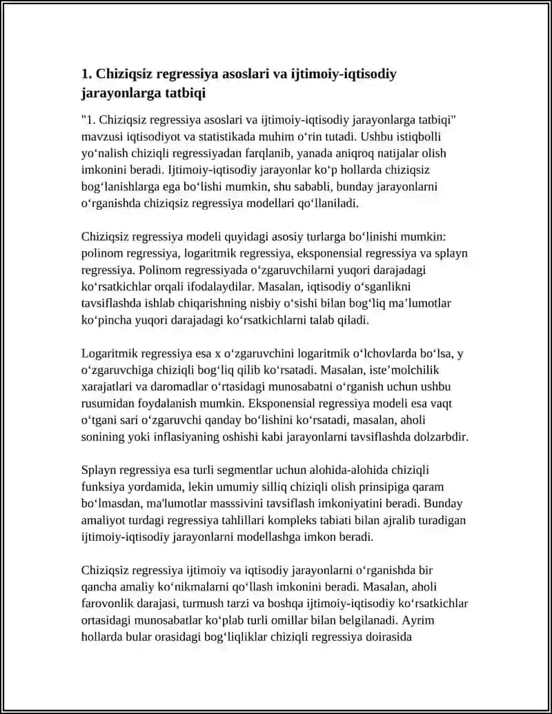 Chiziqsiz regressiya asoslari va ijtimoiy-iqtisodiy jarayonlarga tatbiqi 4