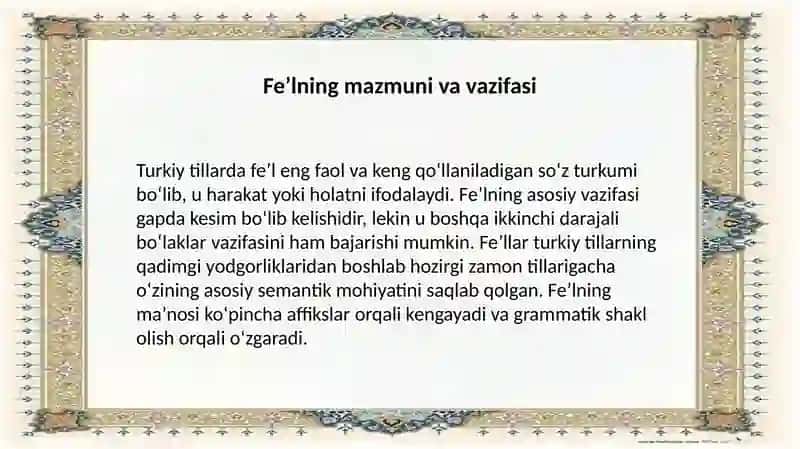 Turkiy tillarda fe’l so‘z turkumi 4