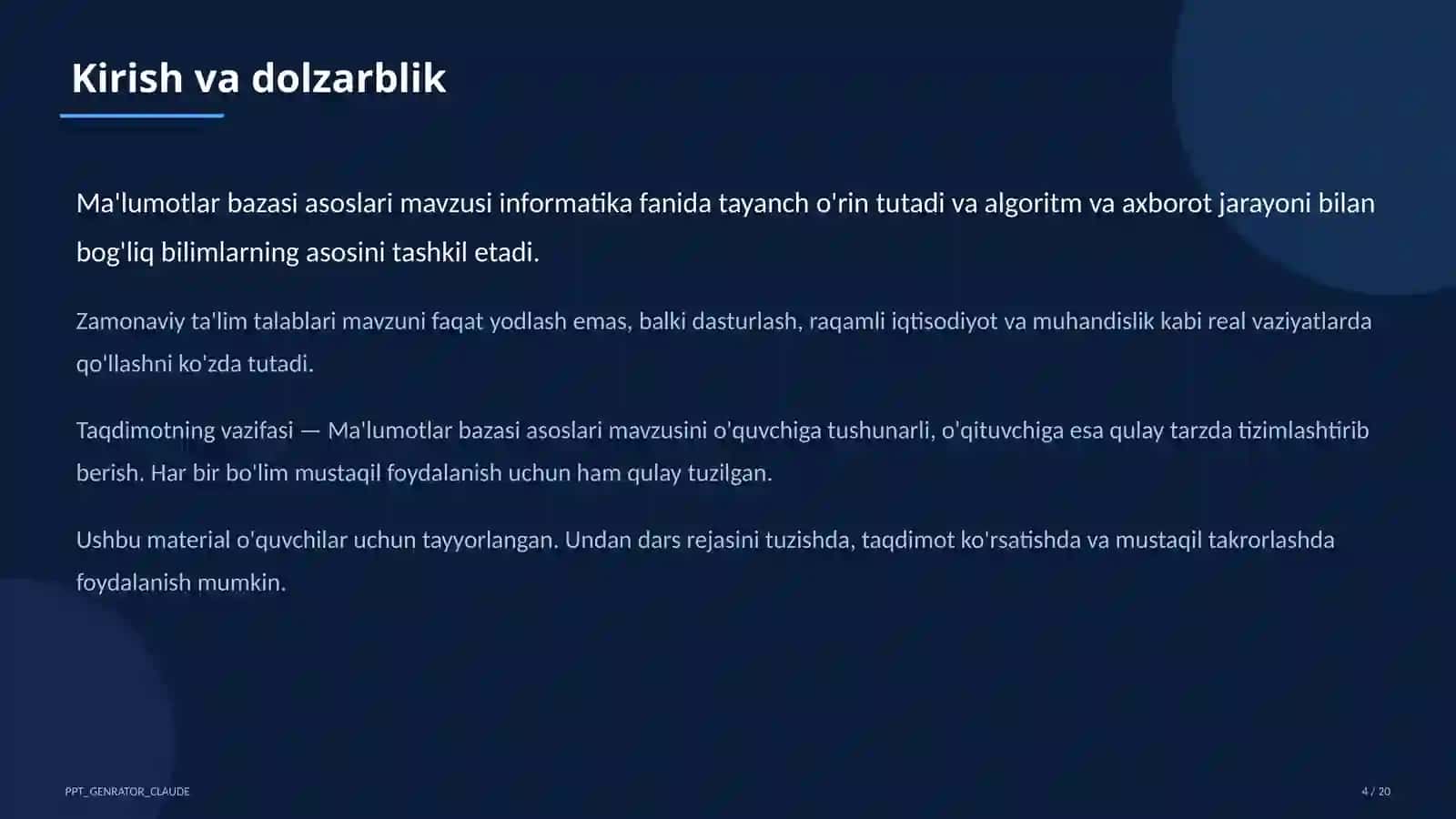 Ma'lumotlar bazasi asoslari (9-sinf) 4