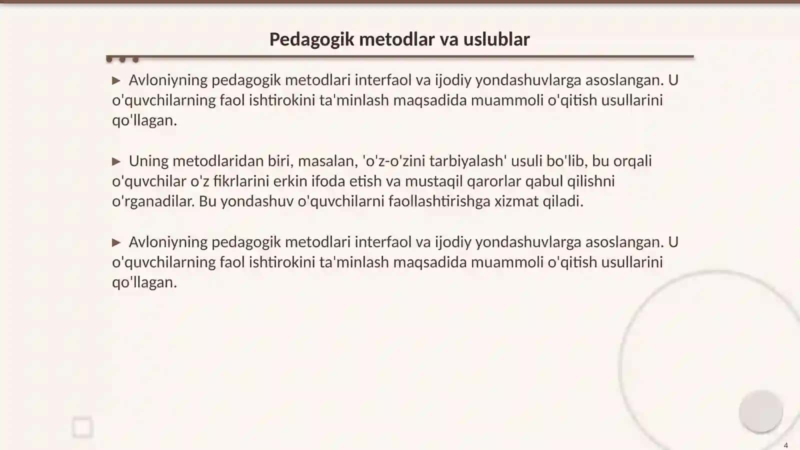 Abdulla Avloniyning ta'lim falsafasi 4