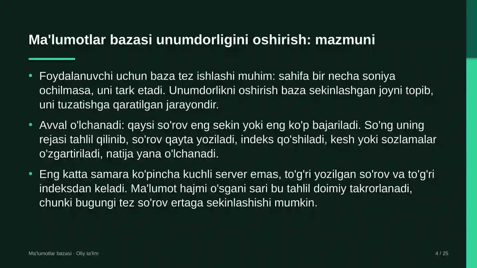 zargarlik ustaxonalarida ma'lumotlar bazasi unumdorligini oshirish 7116 4