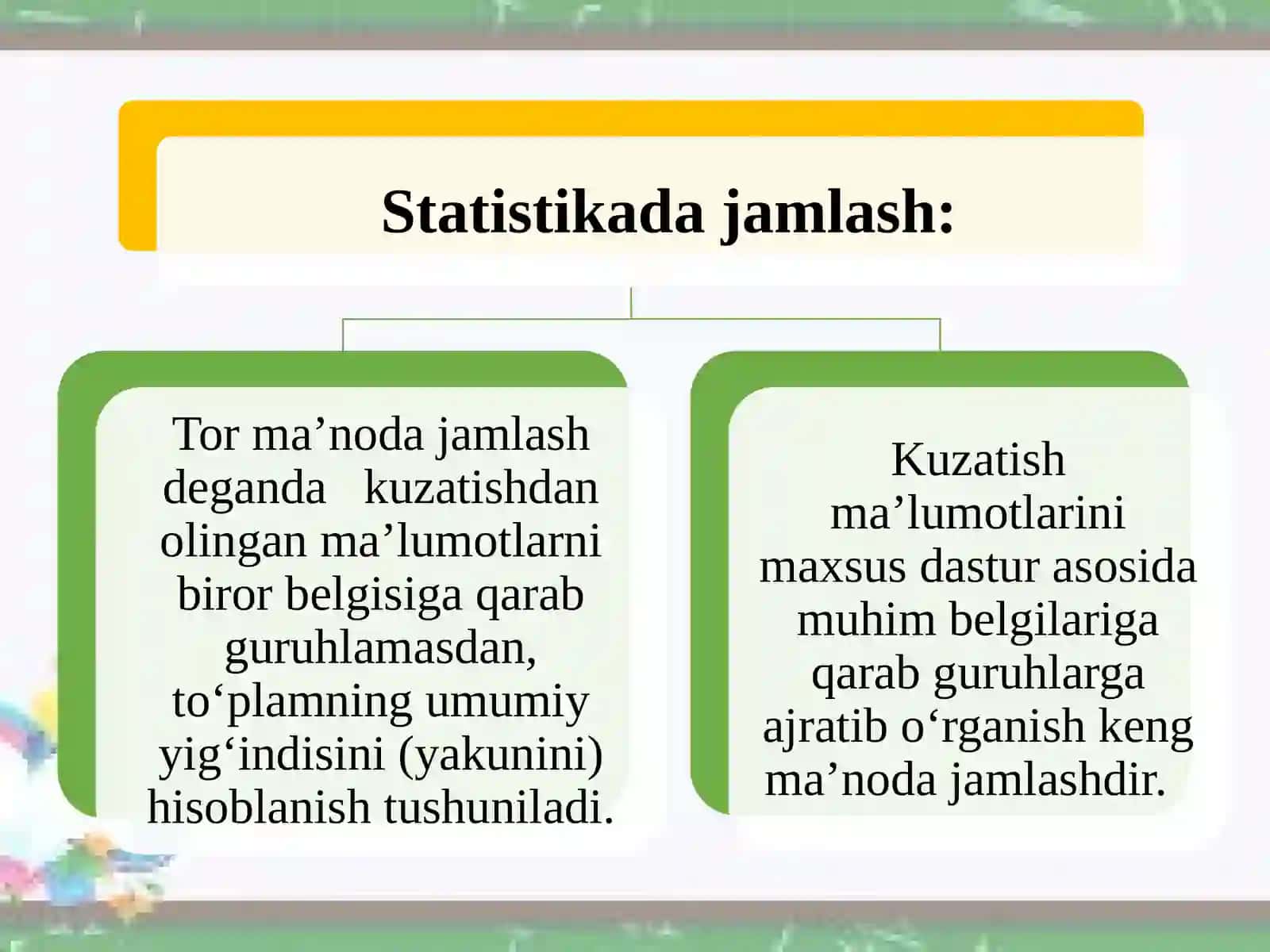 Statistik jamlash va guruhlash 4