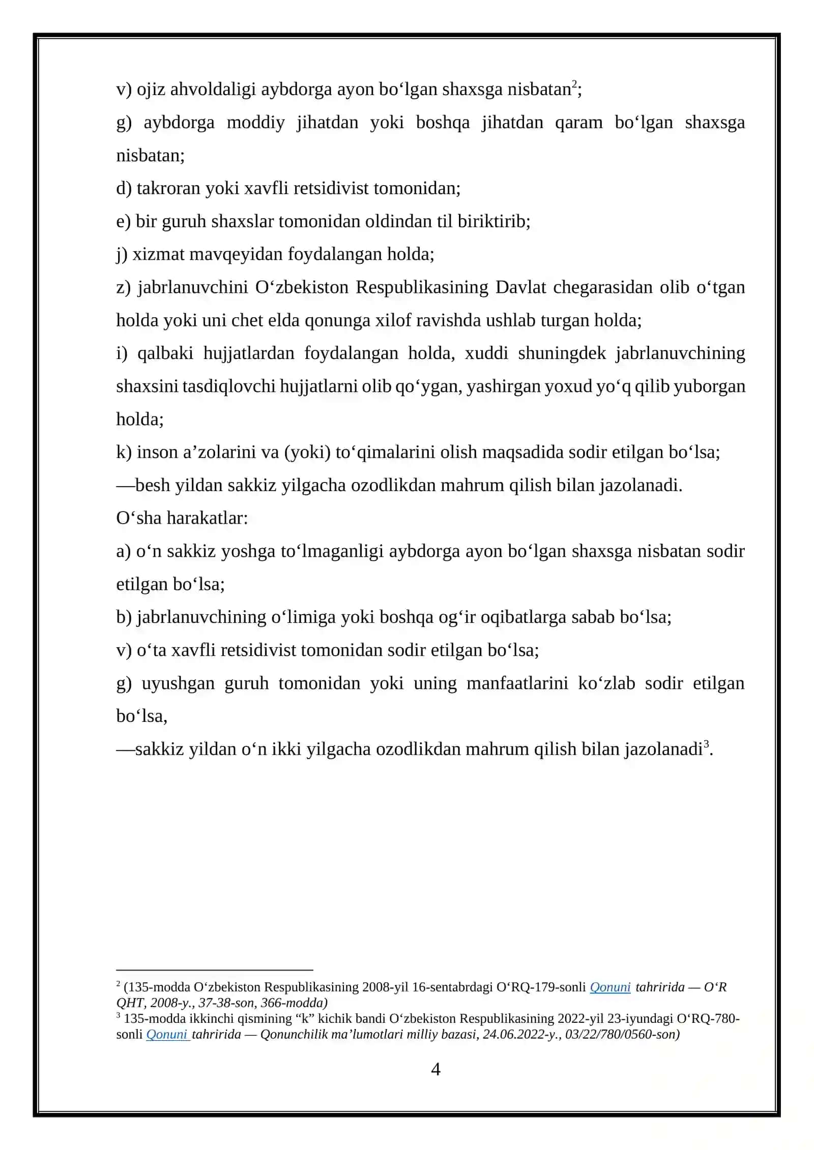 Shaxsning ozodligi, sha’ni va qadr-qimmatiga qarshi jinoyatlar tizimi tahlili 4