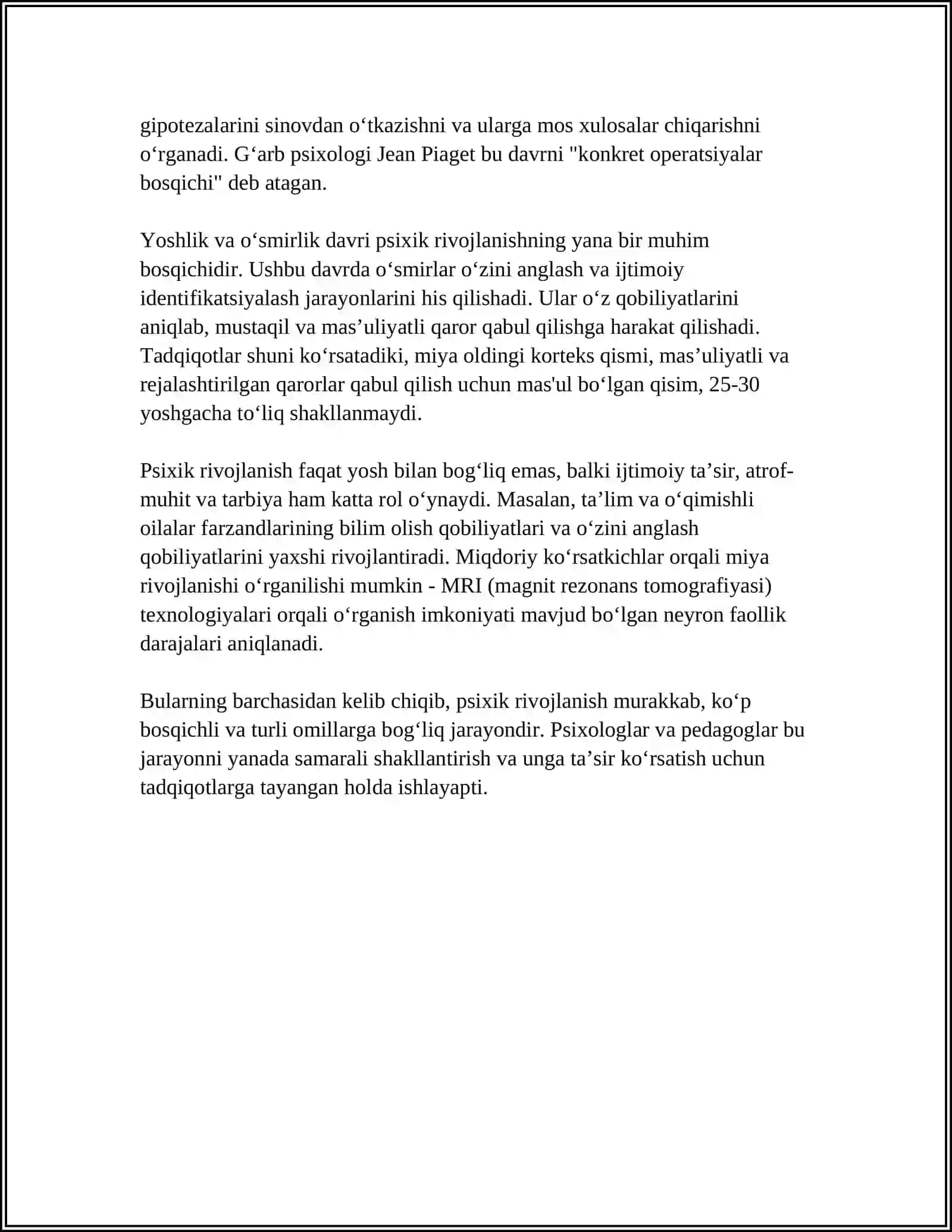Psixik rivojlanish va uni davrlashtirish muomosi 4
