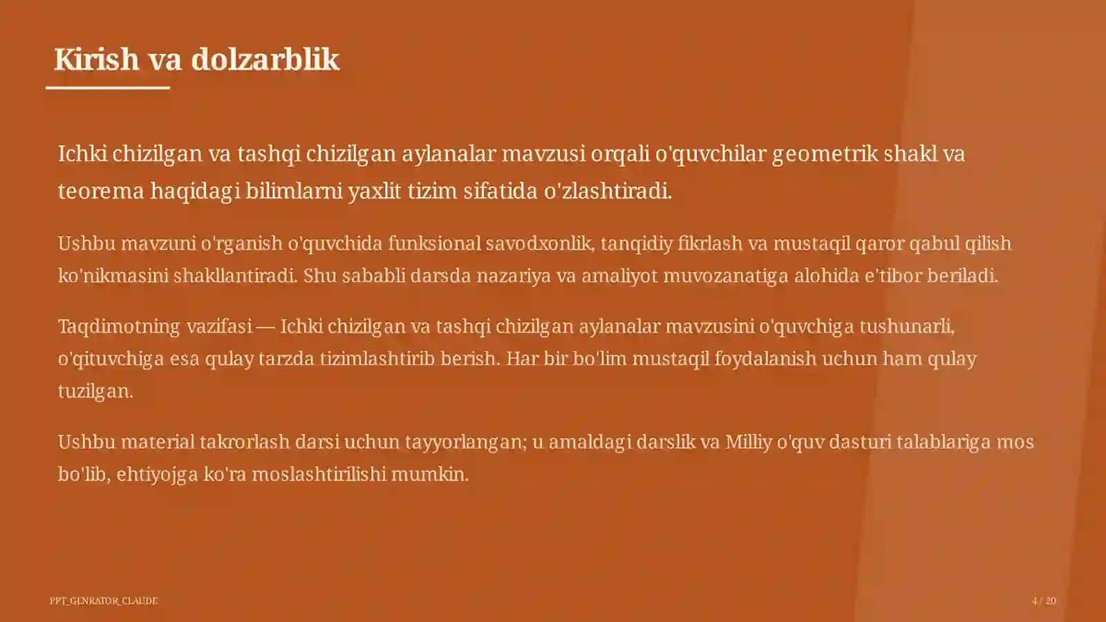 Ichki chizilgan va tashqi chizilgan aylanalar (8-sinf) 4