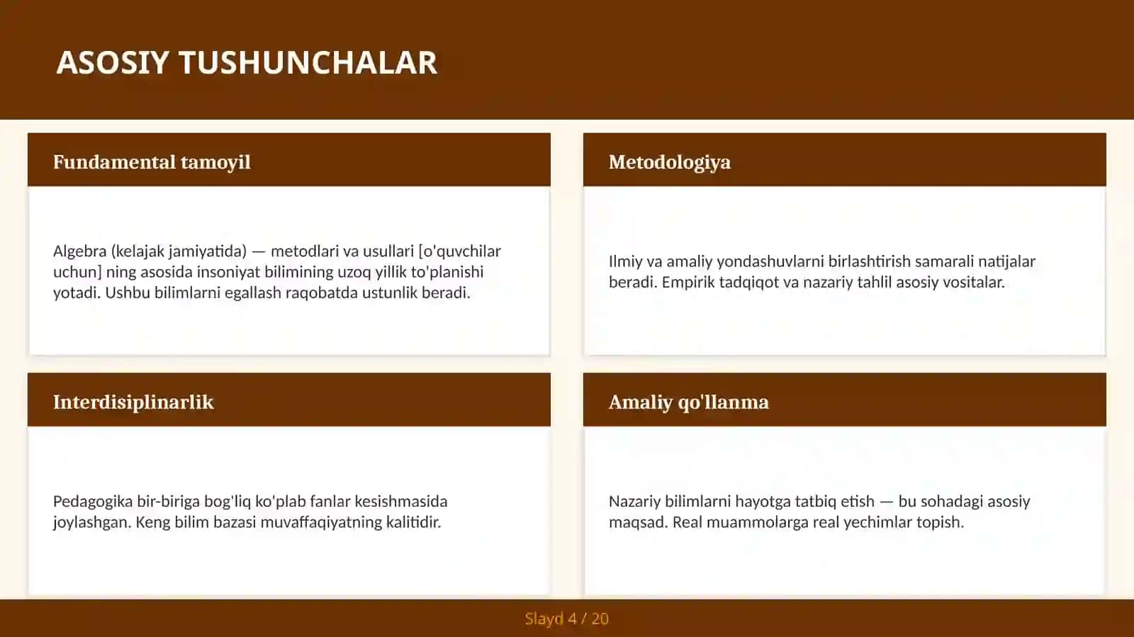 Algebra (Kelajak Jamiyatida) - Metodlari va Usullari [O'quvchilar Uchun] 4