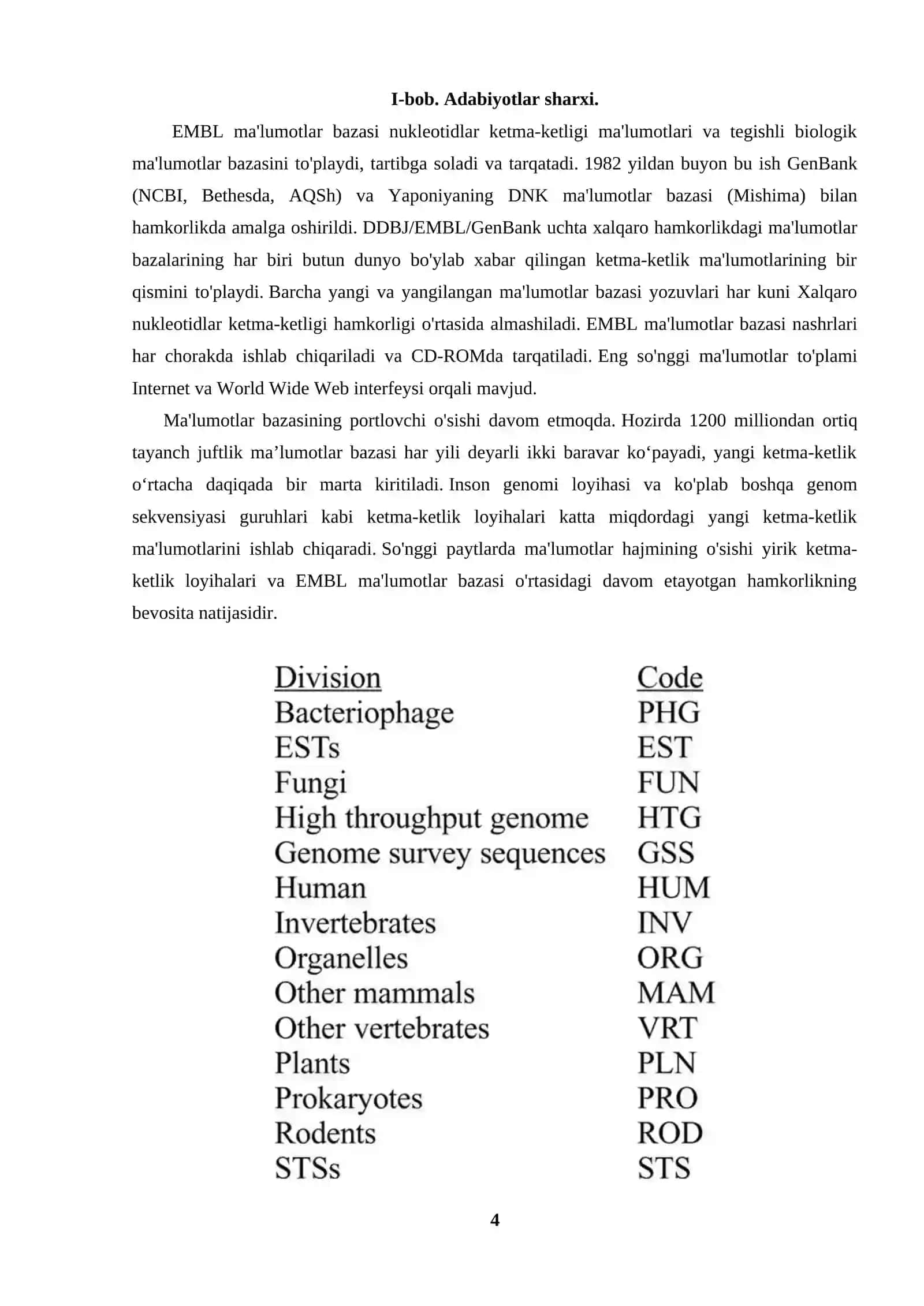 EMBL - DNK va RNK nukleotidlar ketma-ketliklari ma`lumot bazalari 4