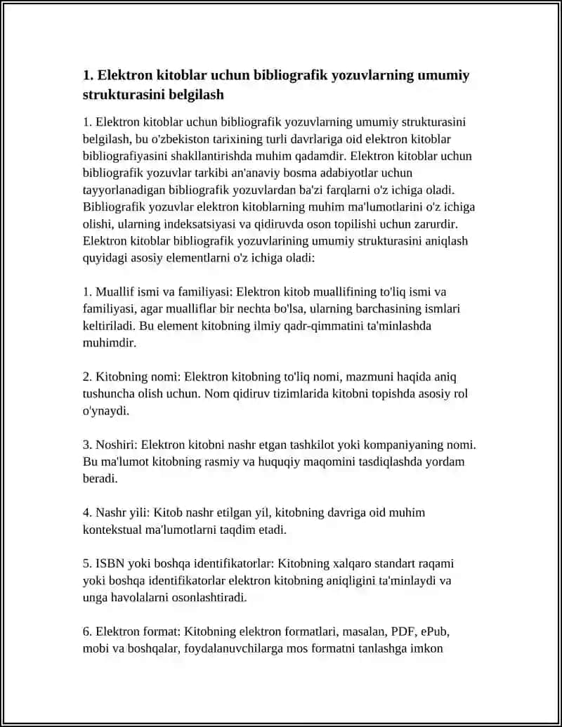 O‘ZBEKISTON TARIXINING TURLI DAVRLARIGA OID ELEKTRON KITOBLAR BIBLIOGRAFIYASINI SHAKLLANTIRISH. ELEKTRON JADVAL TAYYORLASH 4