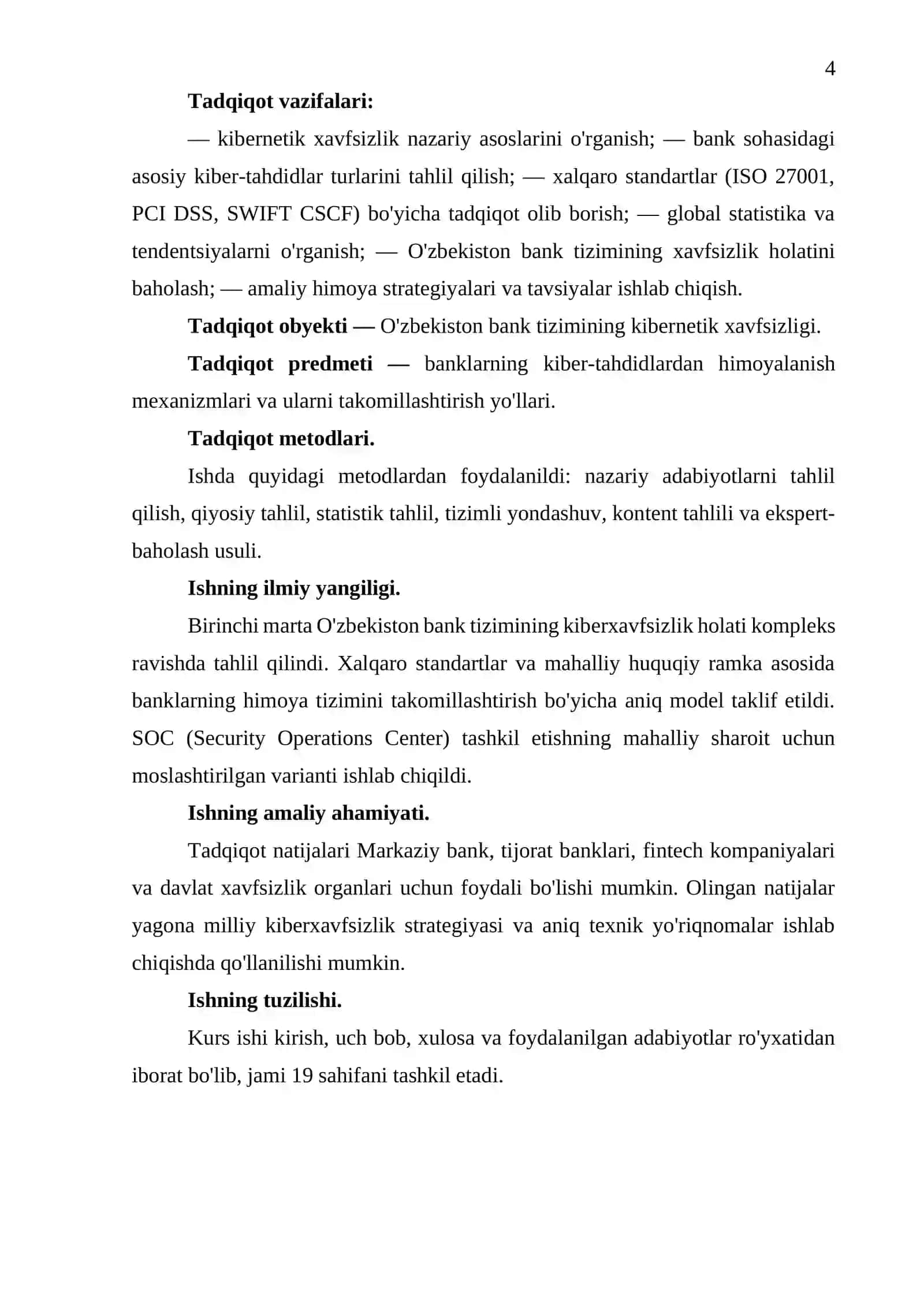 KIBERNETIK XAVFSIZLIK: O'ZBEKISTON BANKLARIDA HIMOYA TIZIMLARI VA ULARNI TAKOMILLASHTIRISH 4