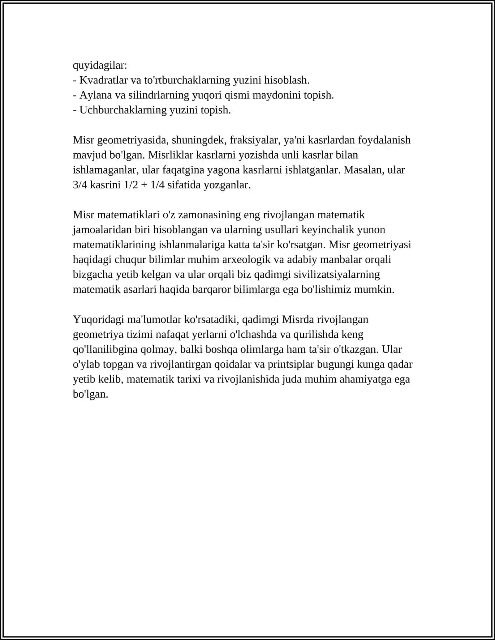 GEOMETRIK TASVIRLARNING RIVOJLANISHI: MISR VA YUNONISTON 4