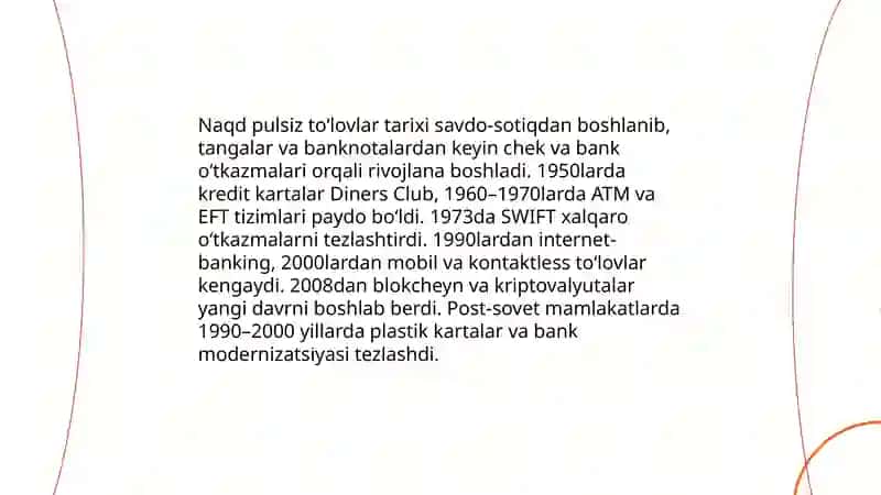 Naqd pulsiz aylanma, uning mohiyati,uni tashkil etish tamoyillari va ahamiyati 4