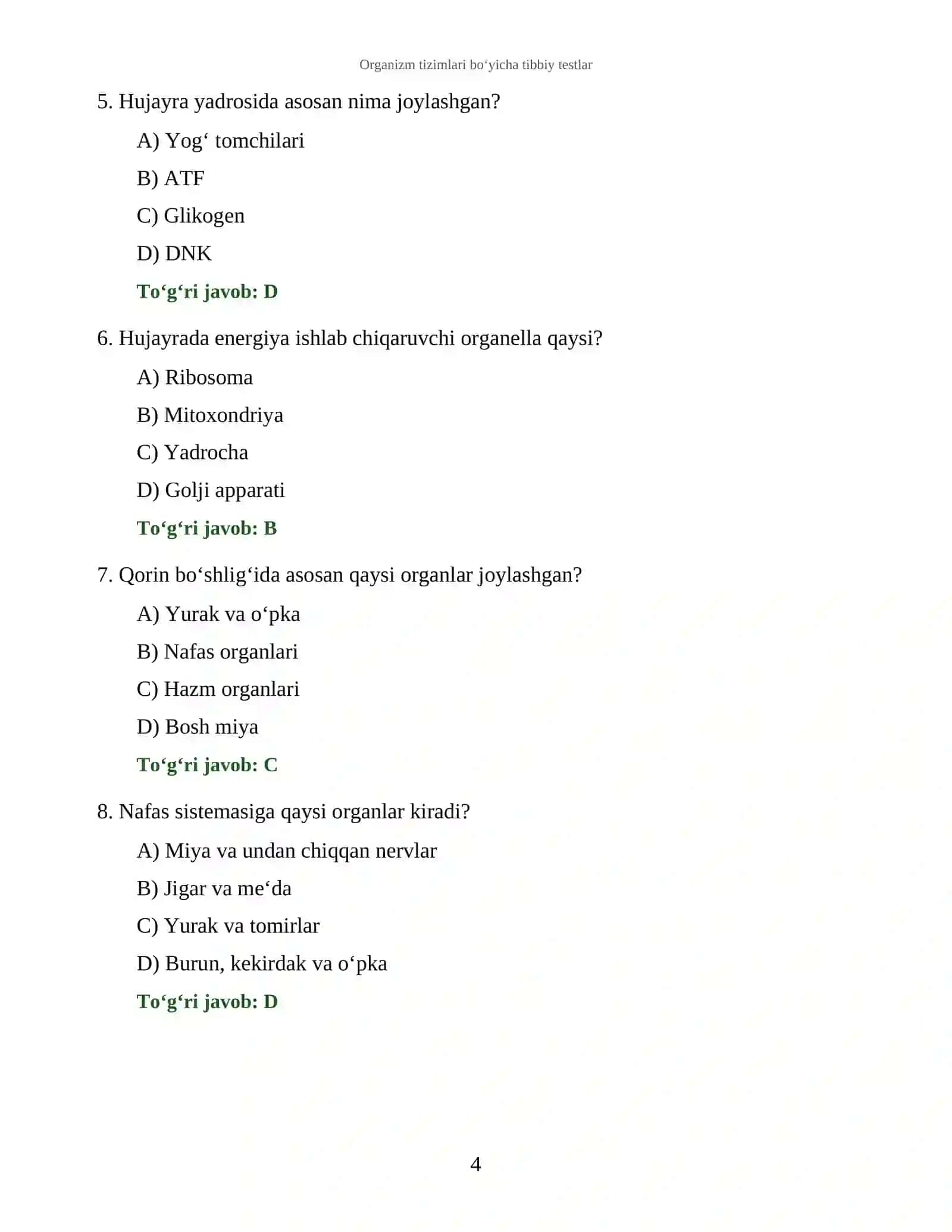 Umumiy anatomiya Testlari 4