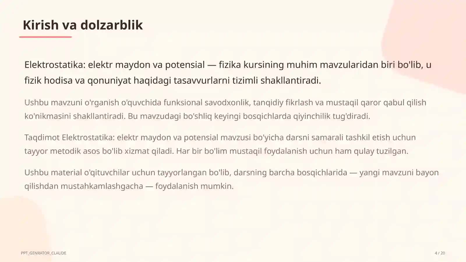Elektrostatika: elektr maydon va potensial (10-sinf) 4