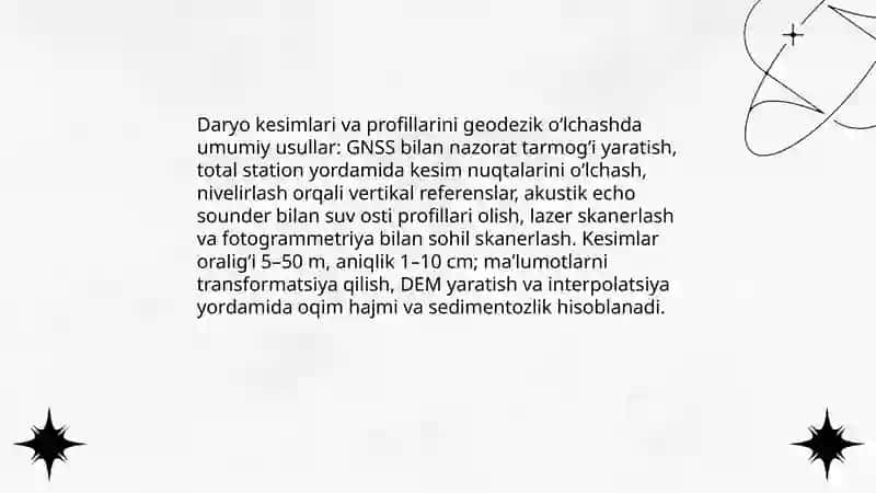 koʻprik oʻtish joylarini qidiruv va qurilishdagi gidrologik ishlaridagi giodezik oʻlchashlar 4