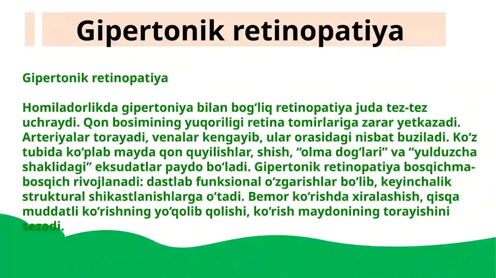 Gestoz, diabetik retinopatiya, gipertonik retinopatiya 4