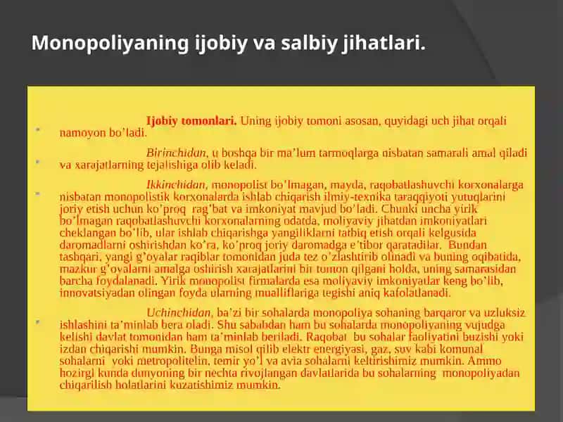 Monopoliya va raqobatni rivoyatlantirish 4