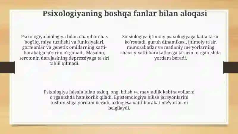 Psixologiya fanini zamonaviy zamonaviy fanlar kesimida tutgan urni 4