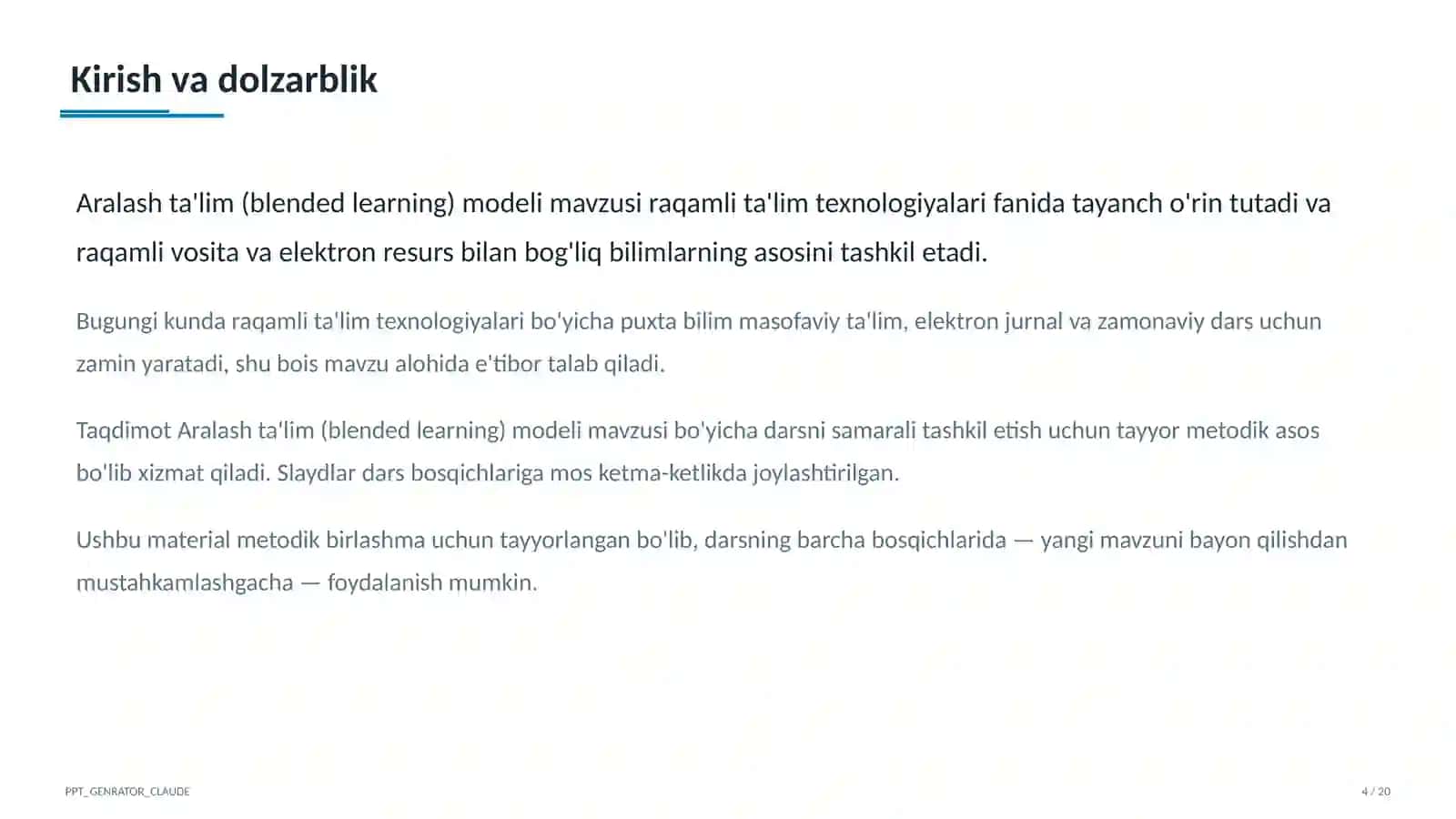 Aralash ta'lim (blended learning) modeli 4