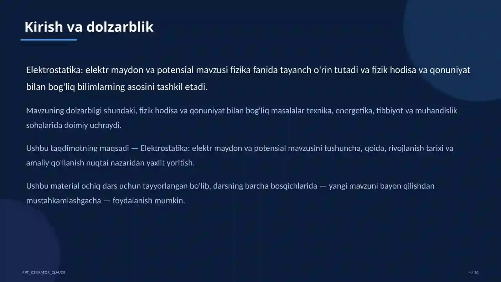Elektrostatika: elektr maydon va potensial (10-sinf) 4