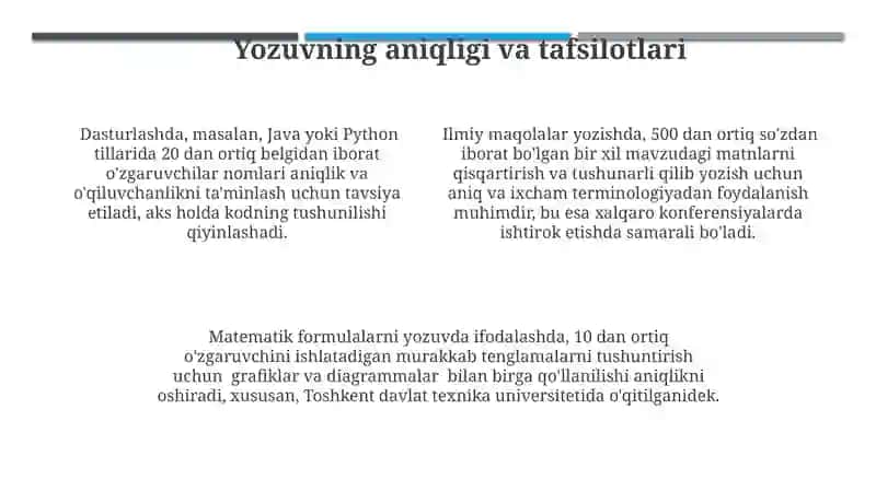 Aniq fanlar va kompyuter texnologiyalari sohalarida yozma va ogʻzaki nutqning oʻziga xosligi 4