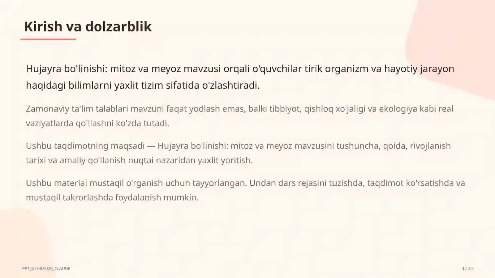 Hujayra bo'linishi: mitoz va meyoz (9-sinf) 4