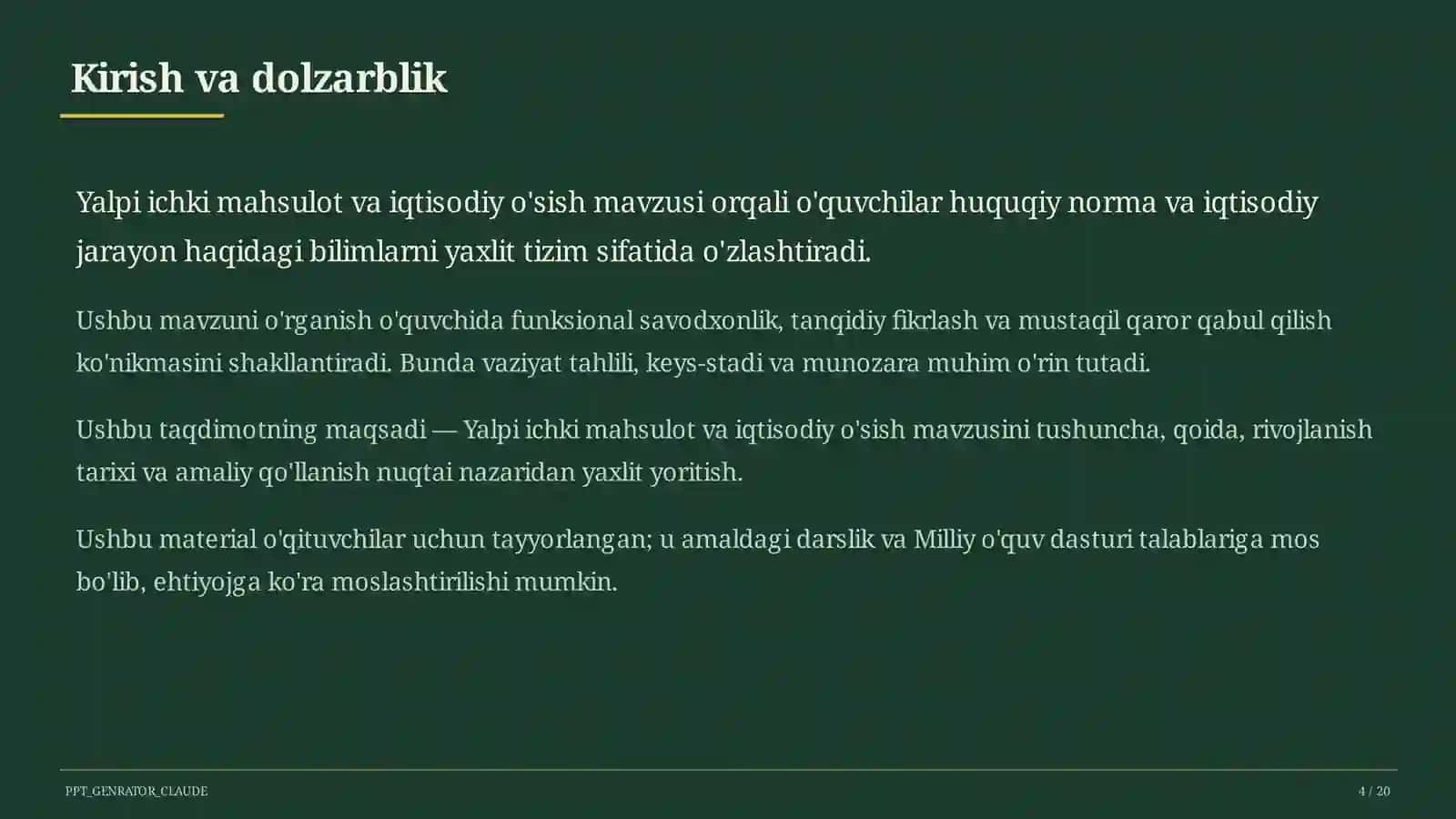 Yalpi ichki mahsulot va iqtisodiy o'sish (11-sinf) 4