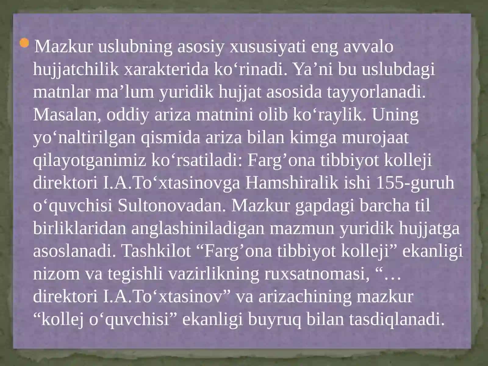 Rasmiy-idoraviy uslubdagi nutq xususiyatlari 4