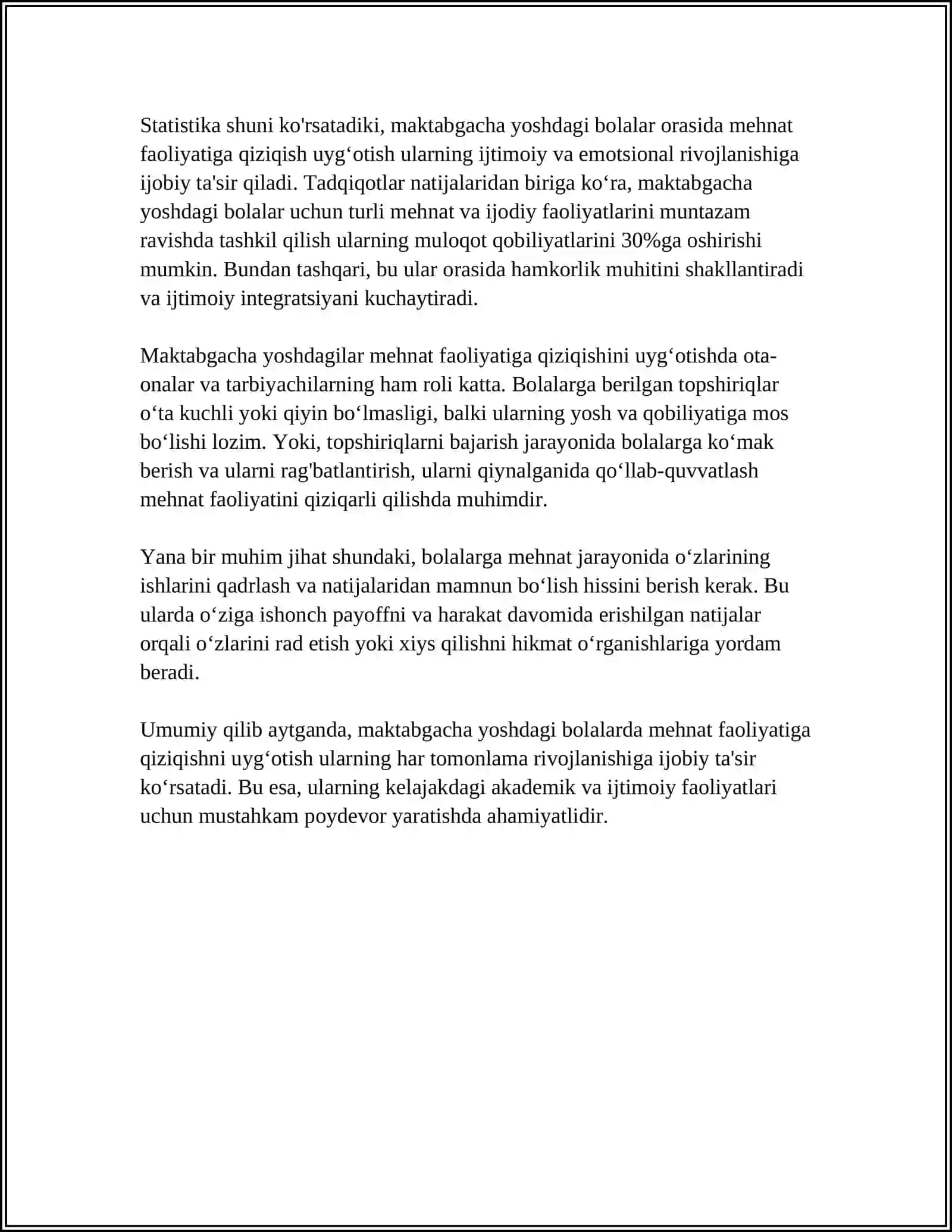 MAKTABGACHA YOSHDAGI BOLADA MEHNAT KÒNIKMASINI SHAKILLANTIRISH 4