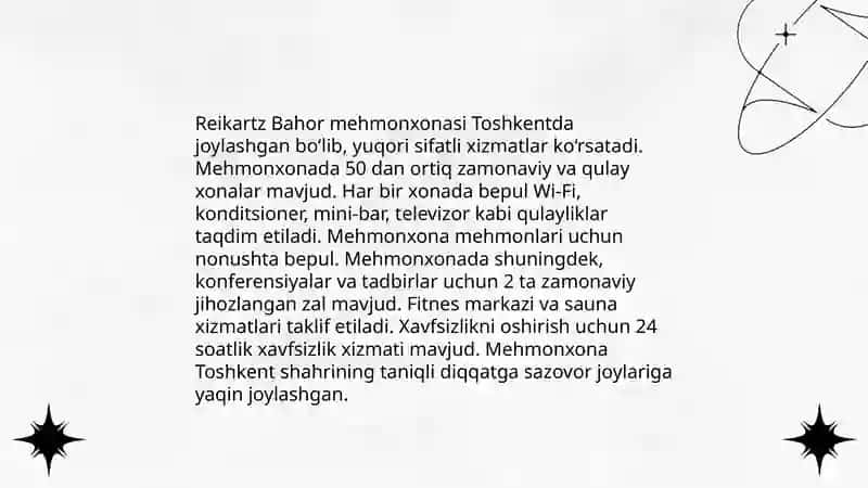 Reikartz Bahor mehmonxonasi 4