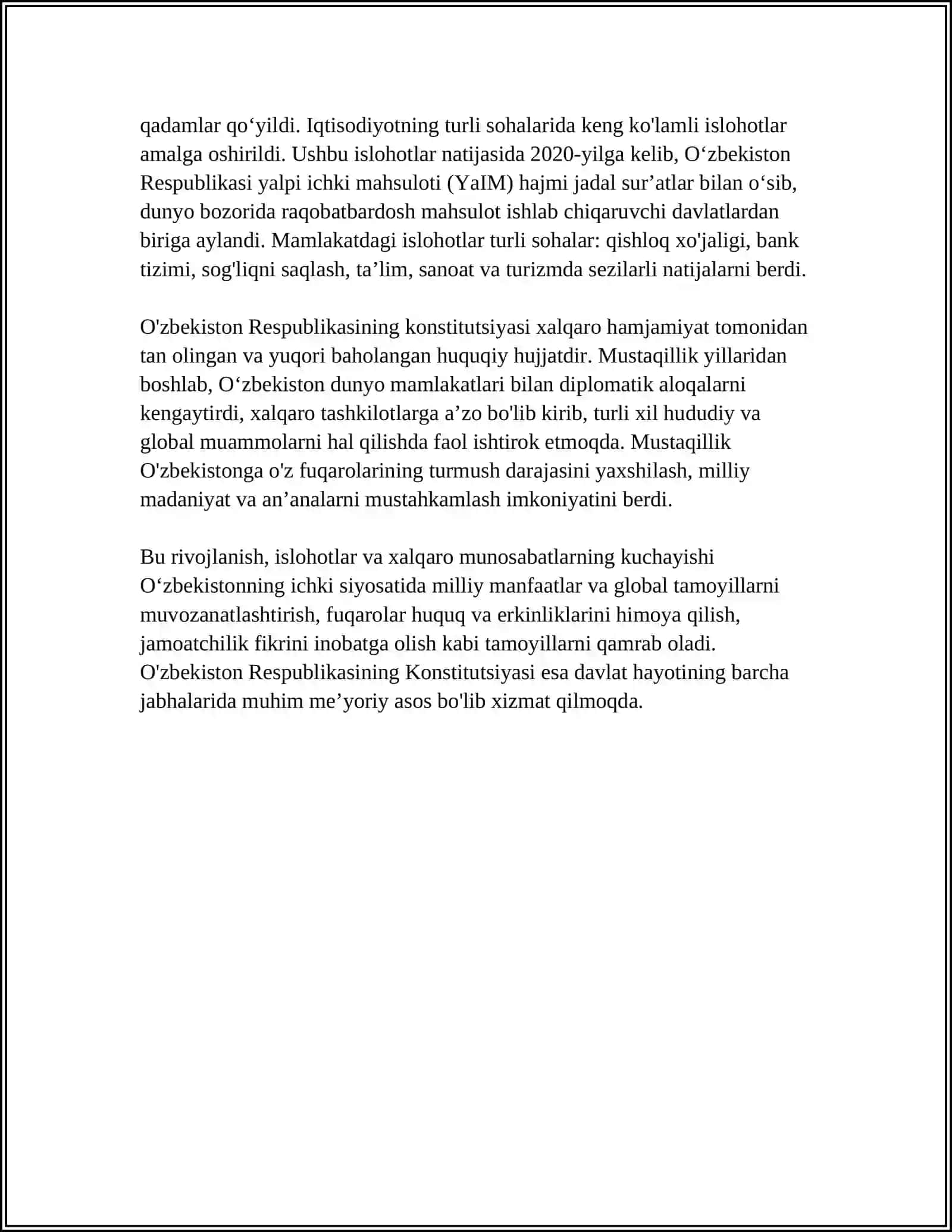 OʻZBEKISTON RESPUBLIKASI KONSTITUTSIYASINING QABUL QILINISHI VA UNING AHAMIYATI 4