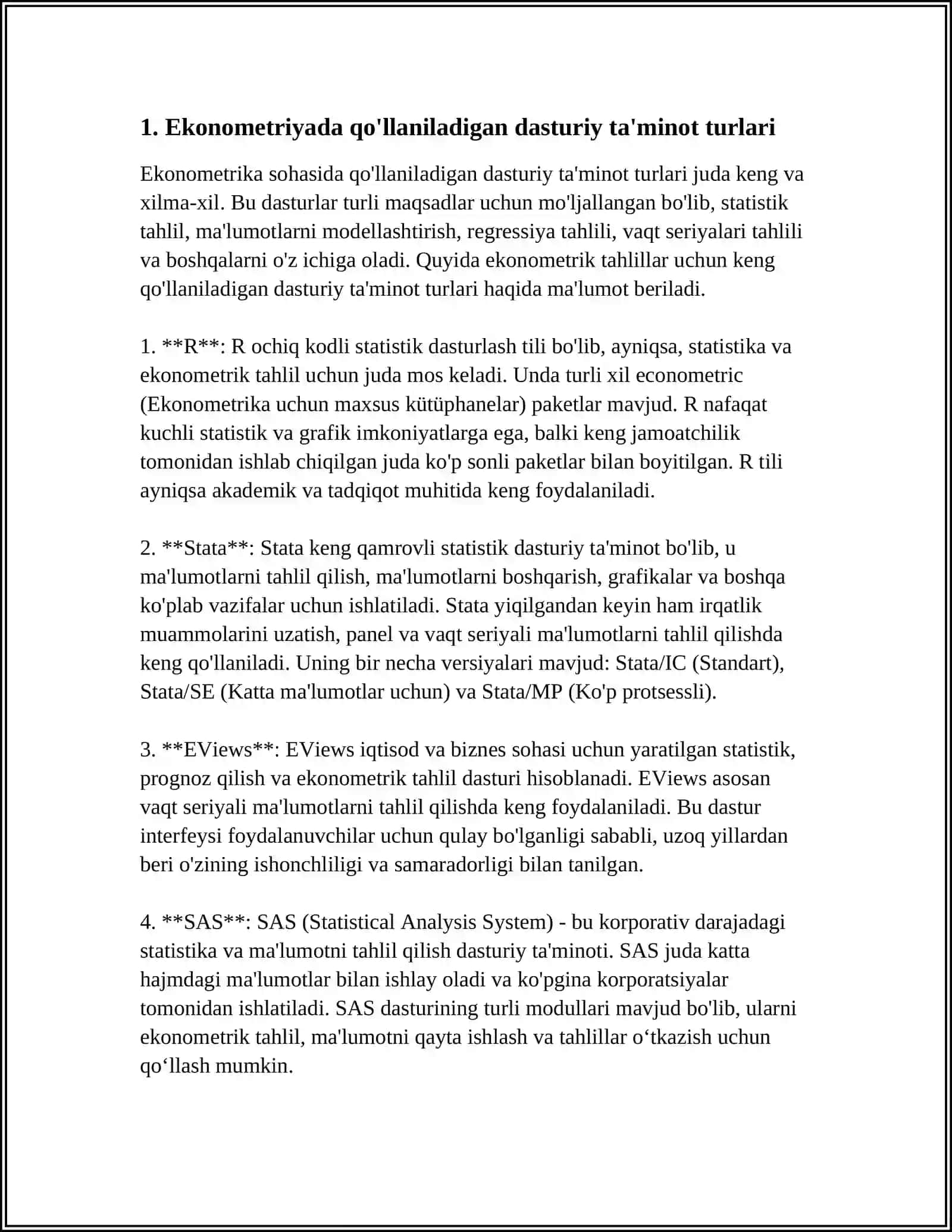 Ekonometrik Modellashtirishda Qo’llaniladigan Amaliy Dasturlar va Ularning Xususiyatlari 4