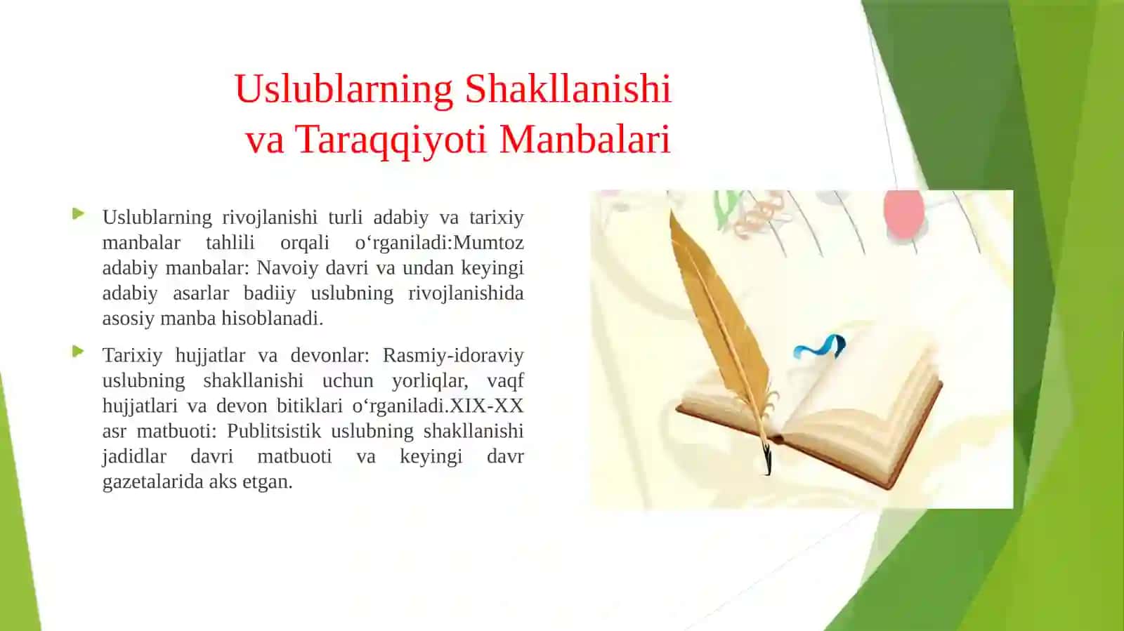 USLUBLARNING SHAKLLANISHI VA TARAQQIYOTI AKS ETGAN MANBALARNI O‘RGANISH 4