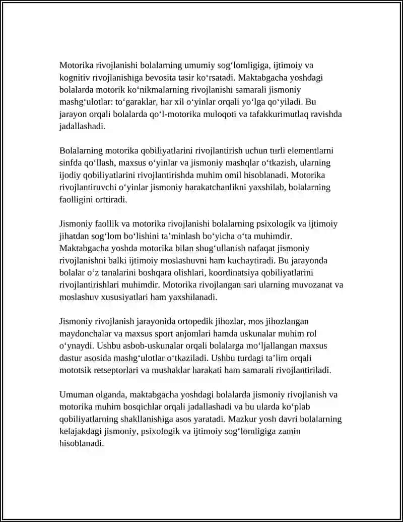 MAKTABGACHA YOSHDAGI BOLALARNING RIVOJLANISHI VA TAʼLIM TARBIYASINING OʻZIGA XOSLIGI 4