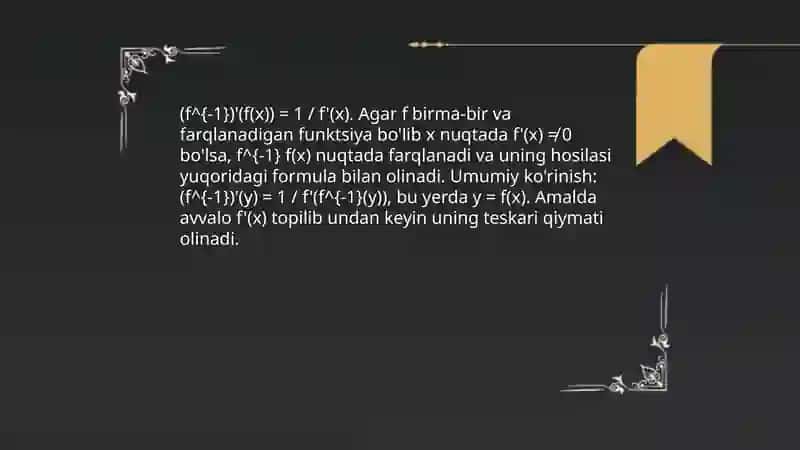 Teskari funktsiyaning hosilasi 4